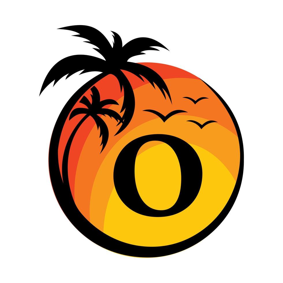 logo de plage sur le signe vectoriel lettre o. vacances d'été sur le logo de la plage tropicale