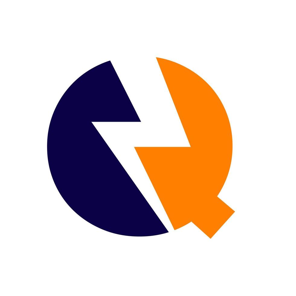 lettre q logo de puissance. création de logo de puissance avec modèle de boulon de tonnerre d'éclairage vecteur