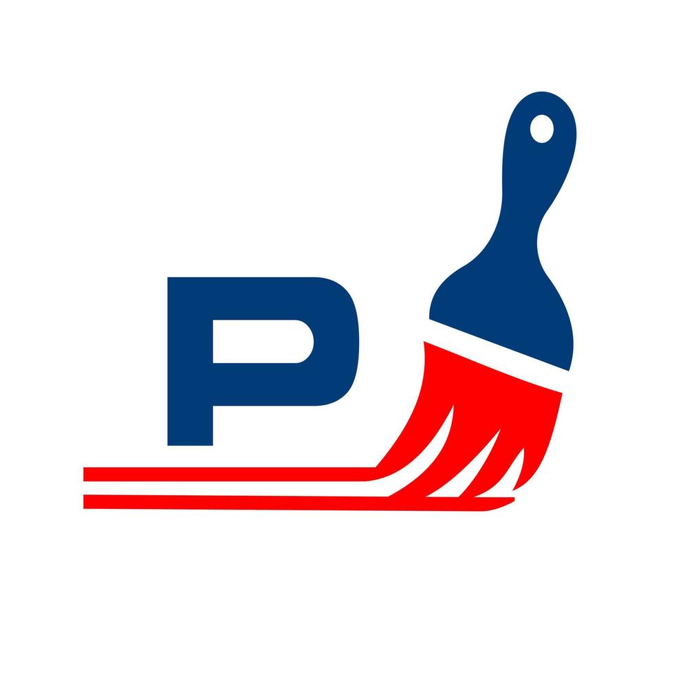 concept de logo de peinture lettre p avec symbole de pinceau vecteur