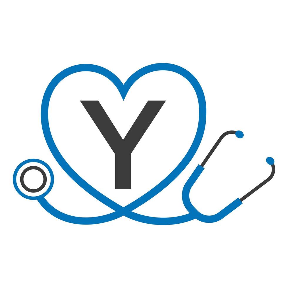 logo médical sur le modèle de lettre y. logo de médecins avec vecteur de signe de stéthoscope