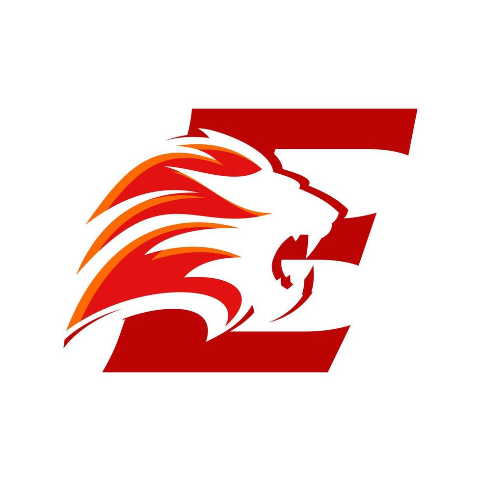 logo tête de lion initial e vecteur