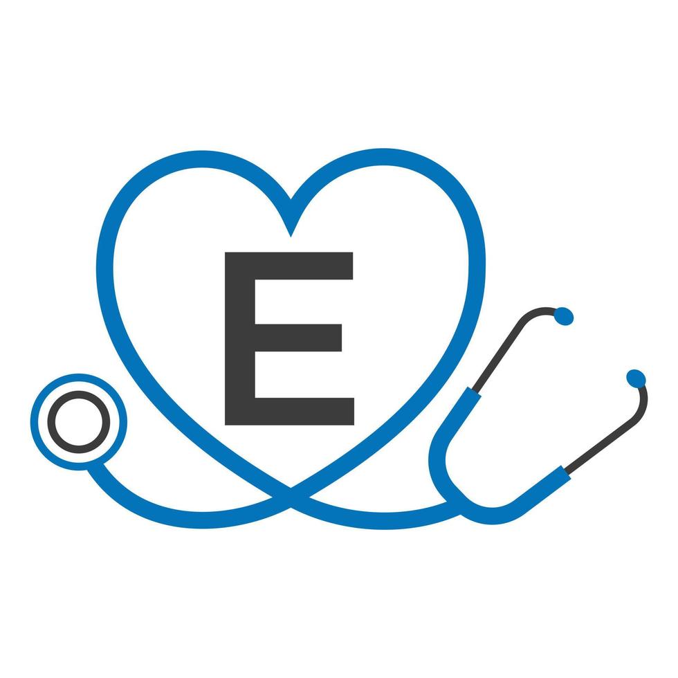 logo médical sur le modèle de lettre e. logo de médecins avec vecteur de signe de stéthoscope