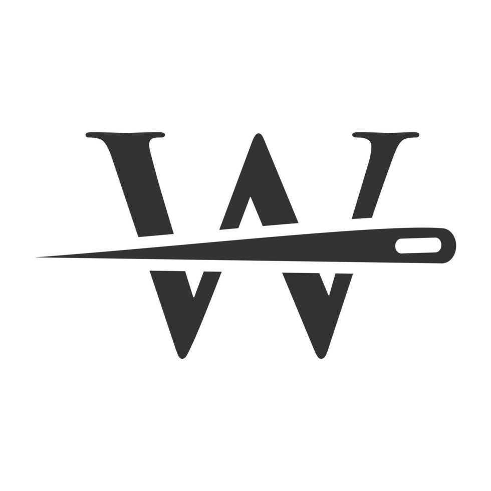 lettre initiale w logo sur mesure, combinaison aiguille et fil pour broder, textile, mode, tissu, modèle de tissu vecteur