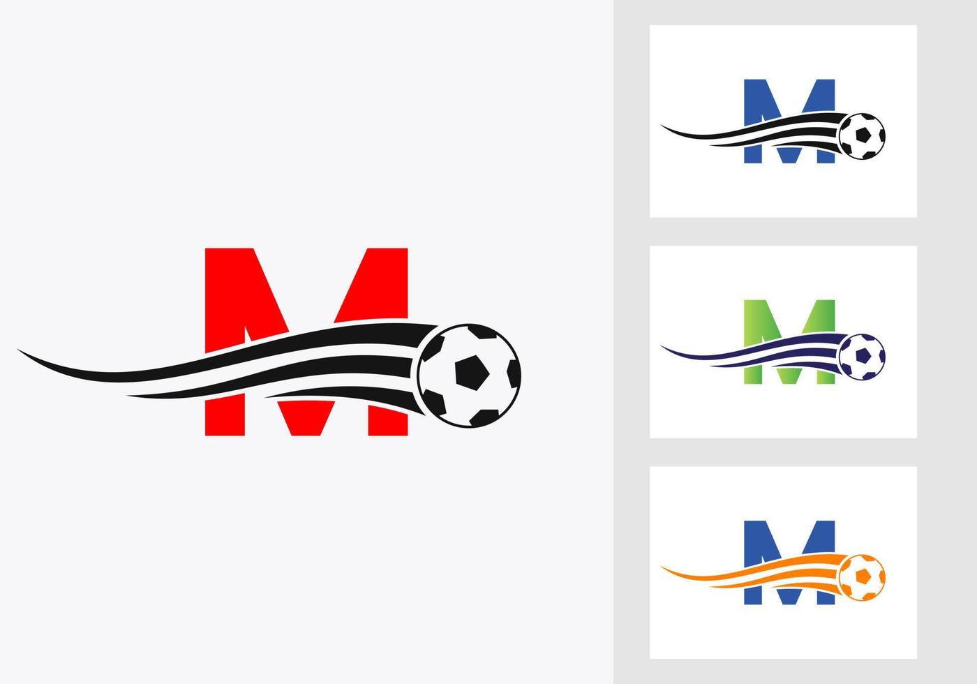 logo de football de football sur le signe de la lettre m. concept d'emblème de club de football d'icône d'équipe de football vecteur