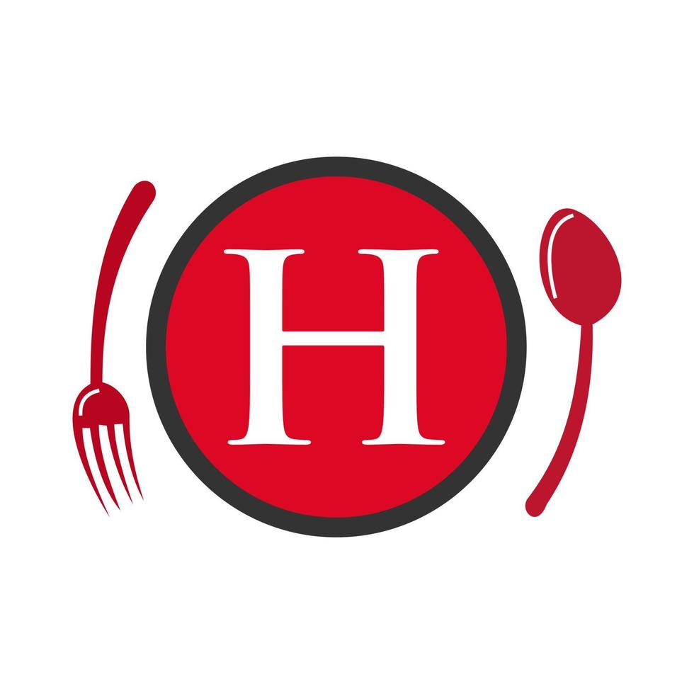logo du restaurant sur la lettre h cuillère et fourchette concept vecteur