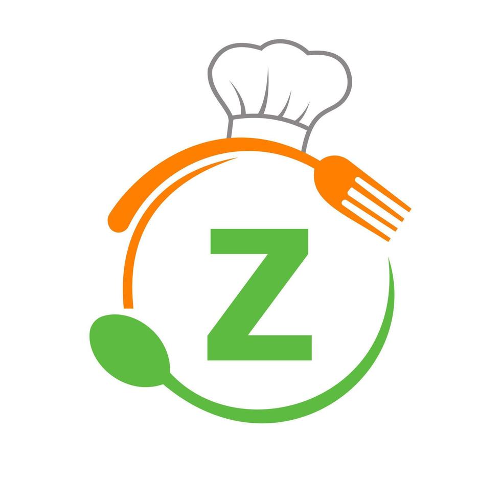 logo de la lettre z avec chapeau de chef, cuillère et fourchette pour le logo du restaurant. logo de restaurant vecteur