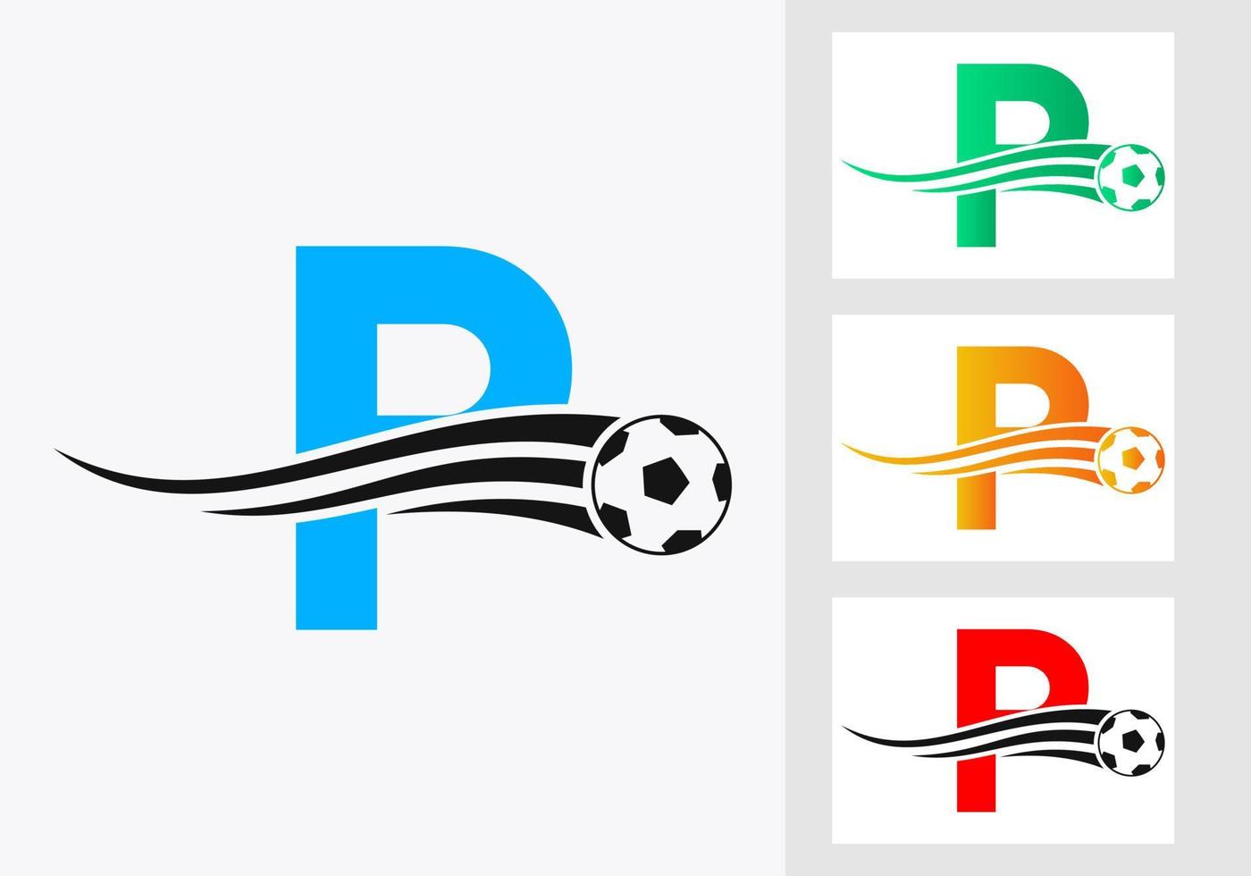 logo de football de football sur le signe de la lettre p. concept d'emblème de club de football d'icône d'équipe de football vecteur