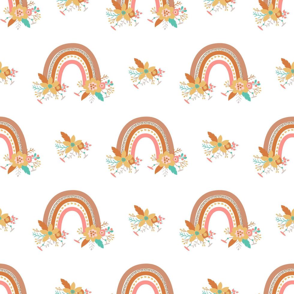 motif arc-en-ciel floral boho chic arc-en-ciel mignon bébé fille romantique pastel. fond floral floral. beau papier bohème. papier imprimable boho de dessin animé. imprimé de douche de bébé arc-en-ciel. illustration vectorielle. vecteur