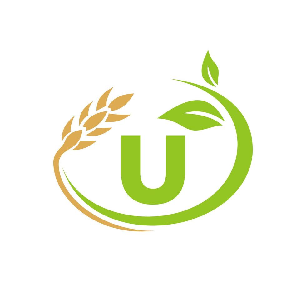 logo de l'agriculture de la lettre u et conception du symbole du logo de l'agriculture vecteur