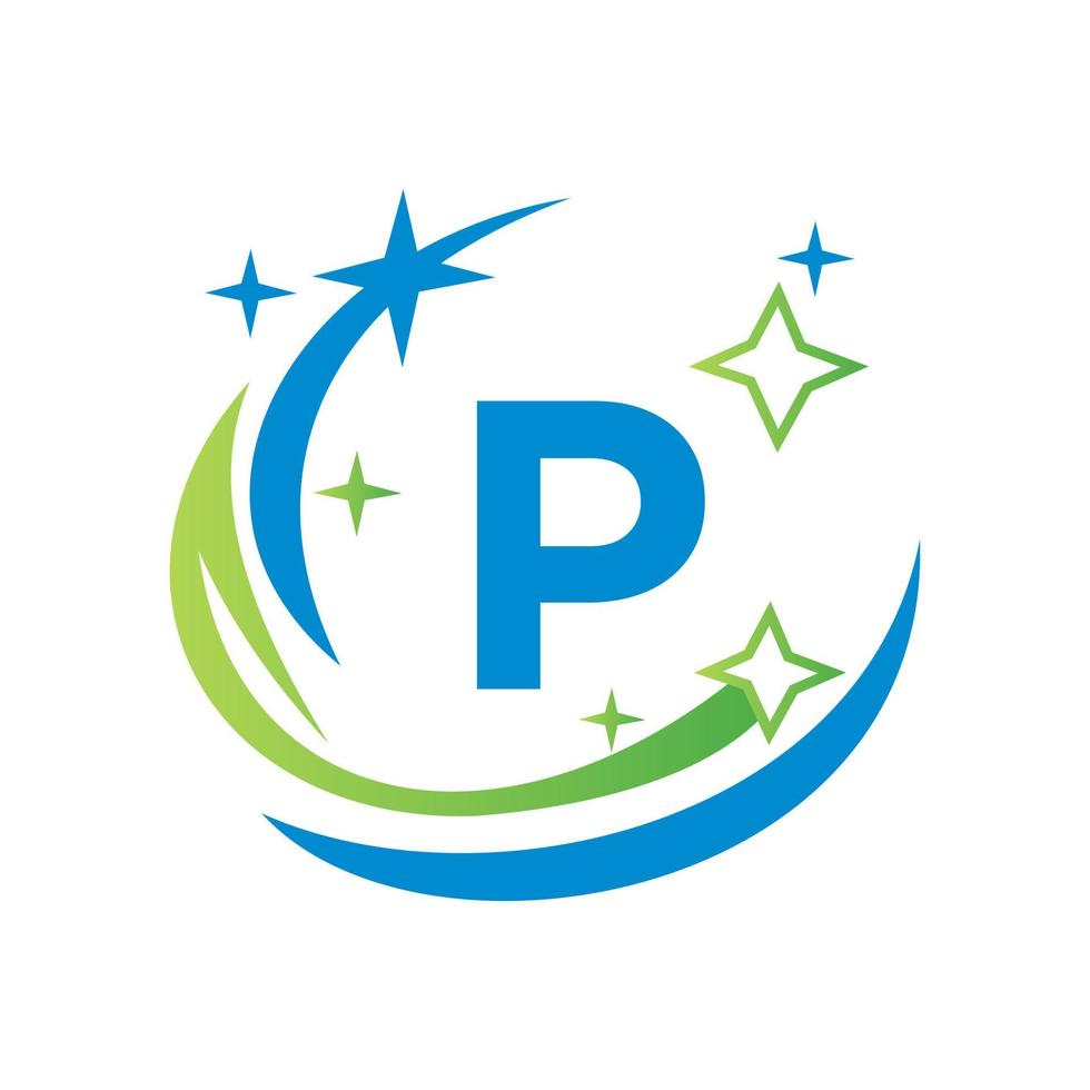 logo de nettoyage de maison sur la lettre p avec concept de spa à eau logotype de femme de balai vecteur