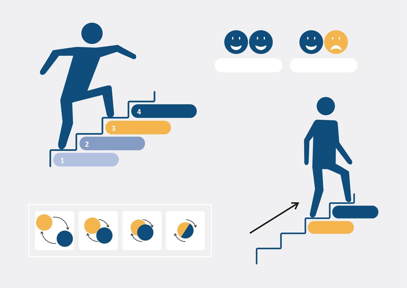 chef d'entreprise marchant à l'étage supérieur. flèches noires qui montent les escaliers. concept d'entreprise et de finance. place pour le texte. objectif financier. diagramme de croissance. illustration vectorielle finance, investissement, carrière. vecteur