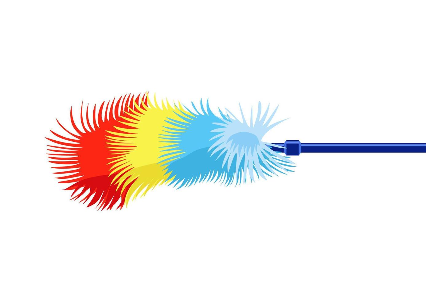 brosse colorée à poussière pelucheuse avec poignée. illustration vectorielle. outil arc-en-ciel de nettoyage de maison en style cartoon, isolé sur blanc. vecteur