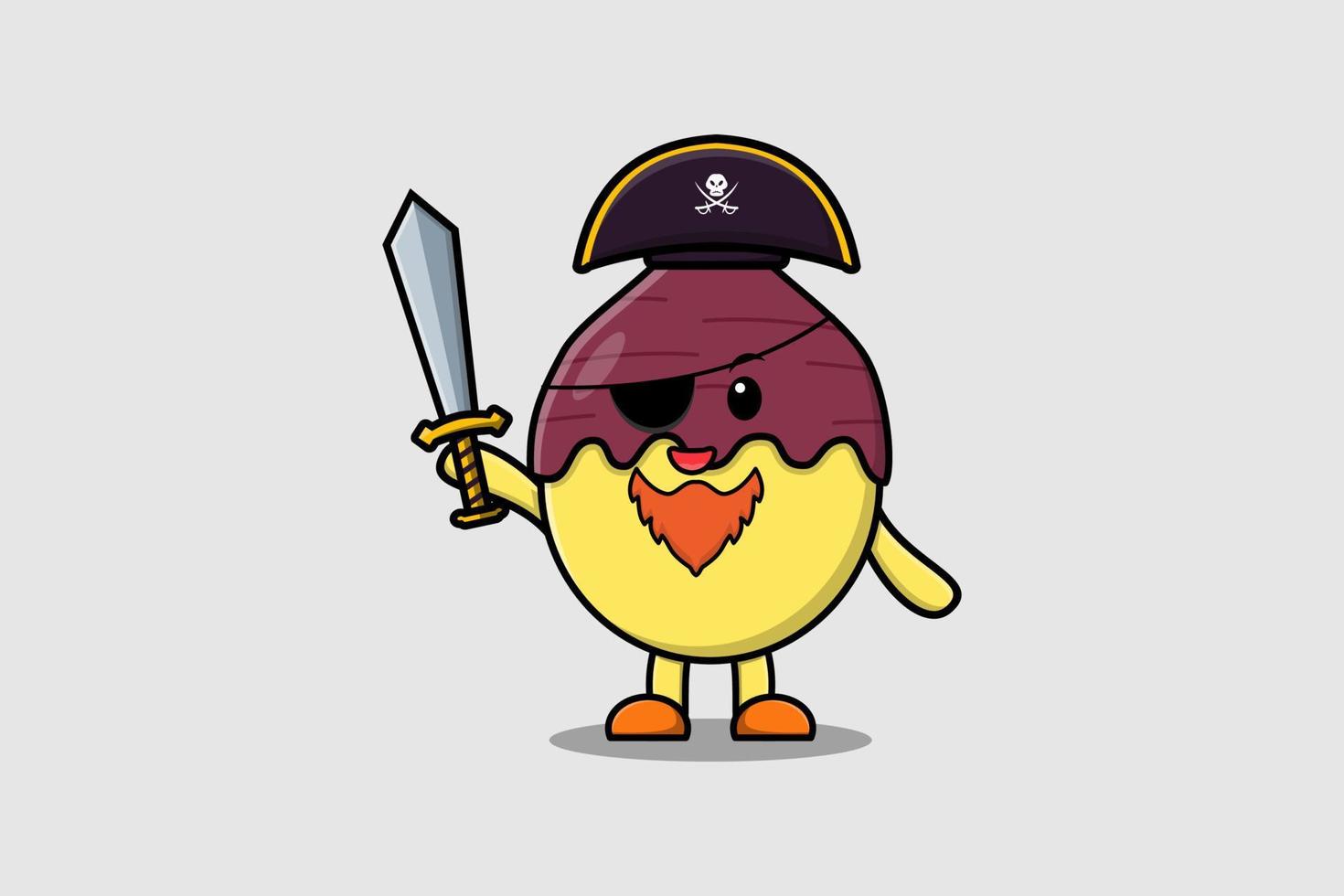 pirate de patate douce de dessin animé mignon tenant une épée vecteur