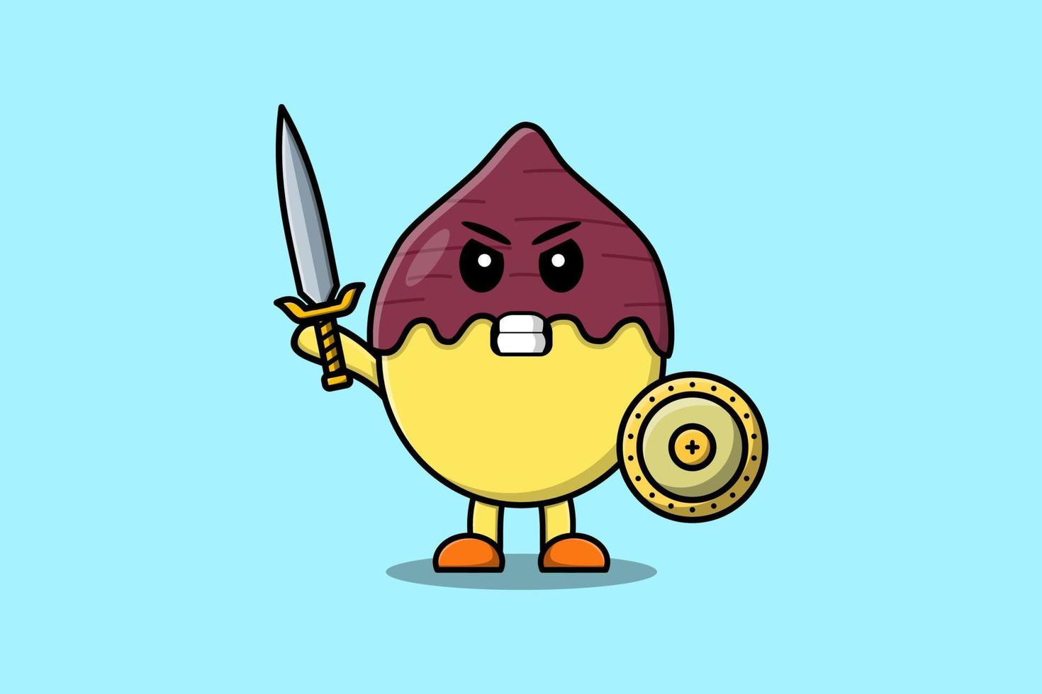 personnage de dessin animé mignon patate douce tenant une épée vecteur