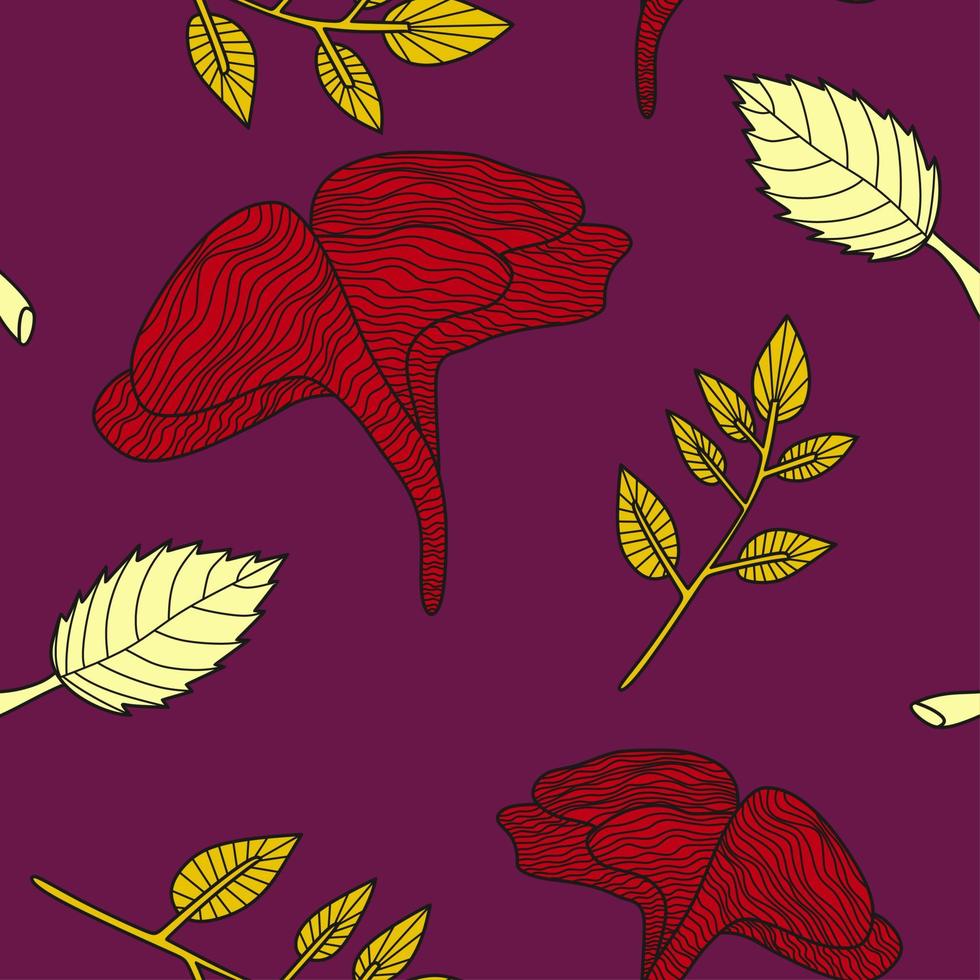 modèle sans couture de la feuille d'automne. couleurs rouge, jaune et violet. ornemental et linéaire. textile moderne, impression, papier d'emballage. vecteur