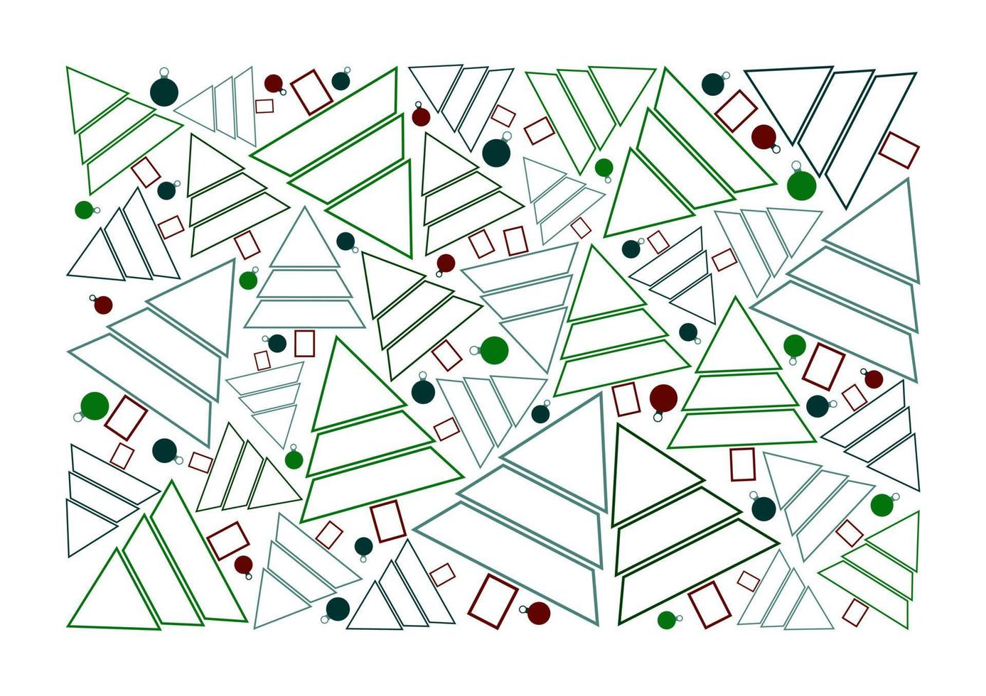 modèle d'arbres et de jouets de noël. isolé sur fond blanc. couleurs vert et marron. bonne année. fête. carte, bannière, poste. vecteur