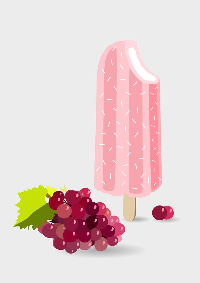 illustration vectorielle d'icône de crème glacée congelée avec branche de raisins. couleurs roses et violettes. vecteur