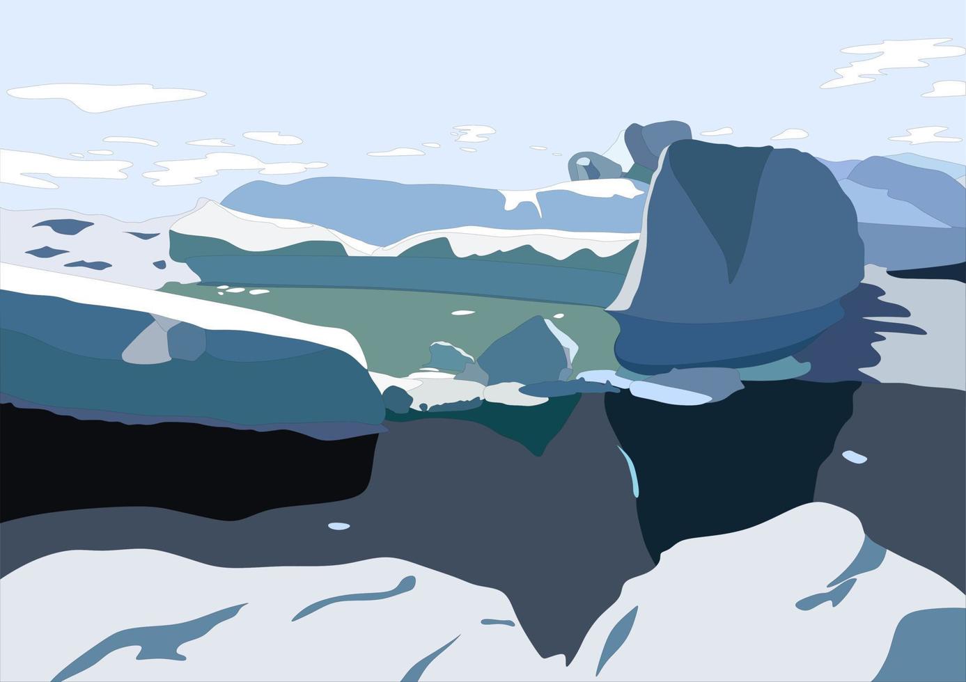 paysage arctique avec la fonte des icebergs et des glaciers flottant dans la mer ou l'océan. concept d'avertissement global et de changement climatique. paysage du Groenland. vecteur