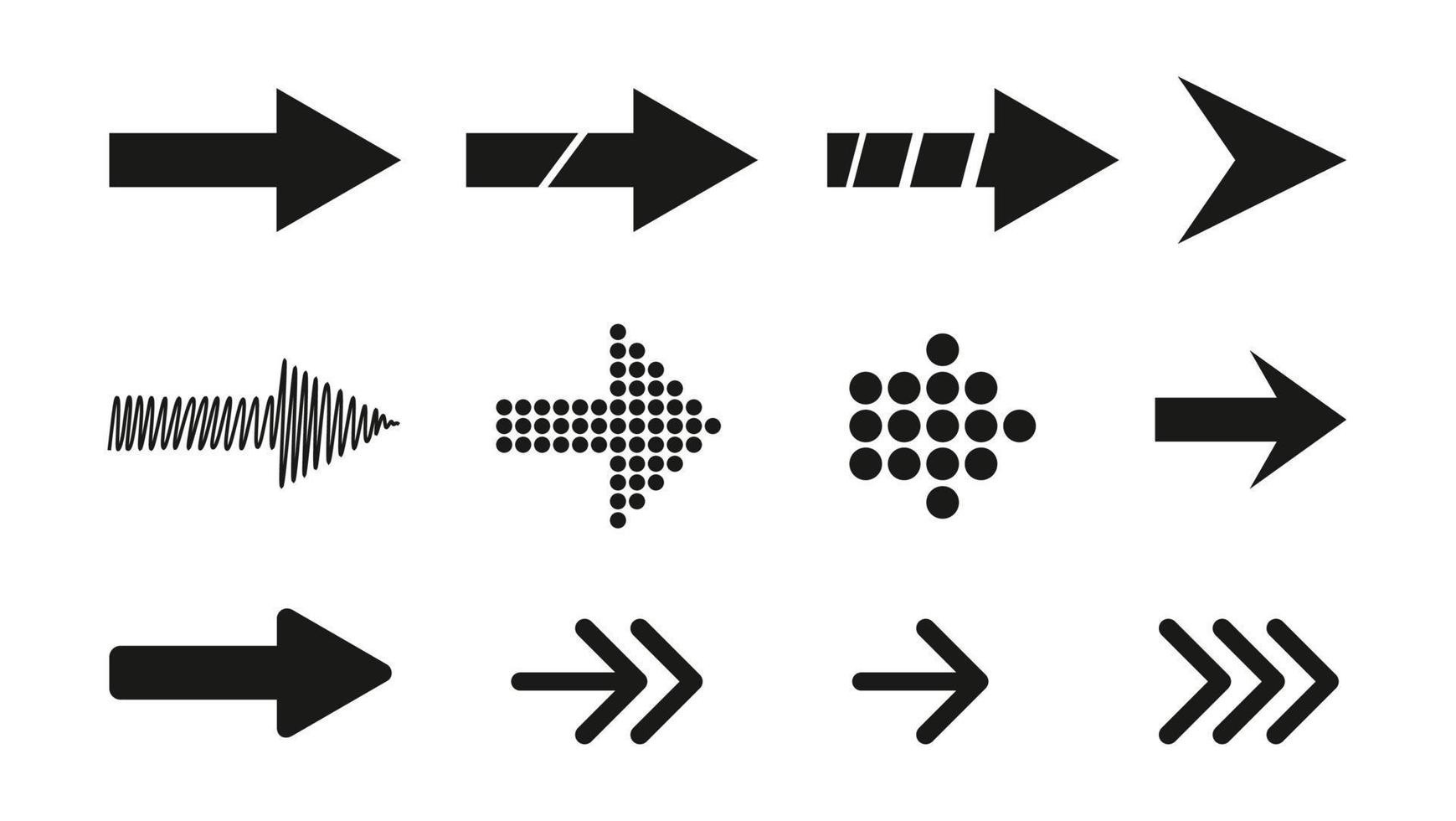 ensemble d'icônes plates de grandes flèches noires. curseurs simples abstraits modernes, collection d'illustrations vectorielles de pointeurs. conception web et concept d'éléments graphiques numériques. vecteur