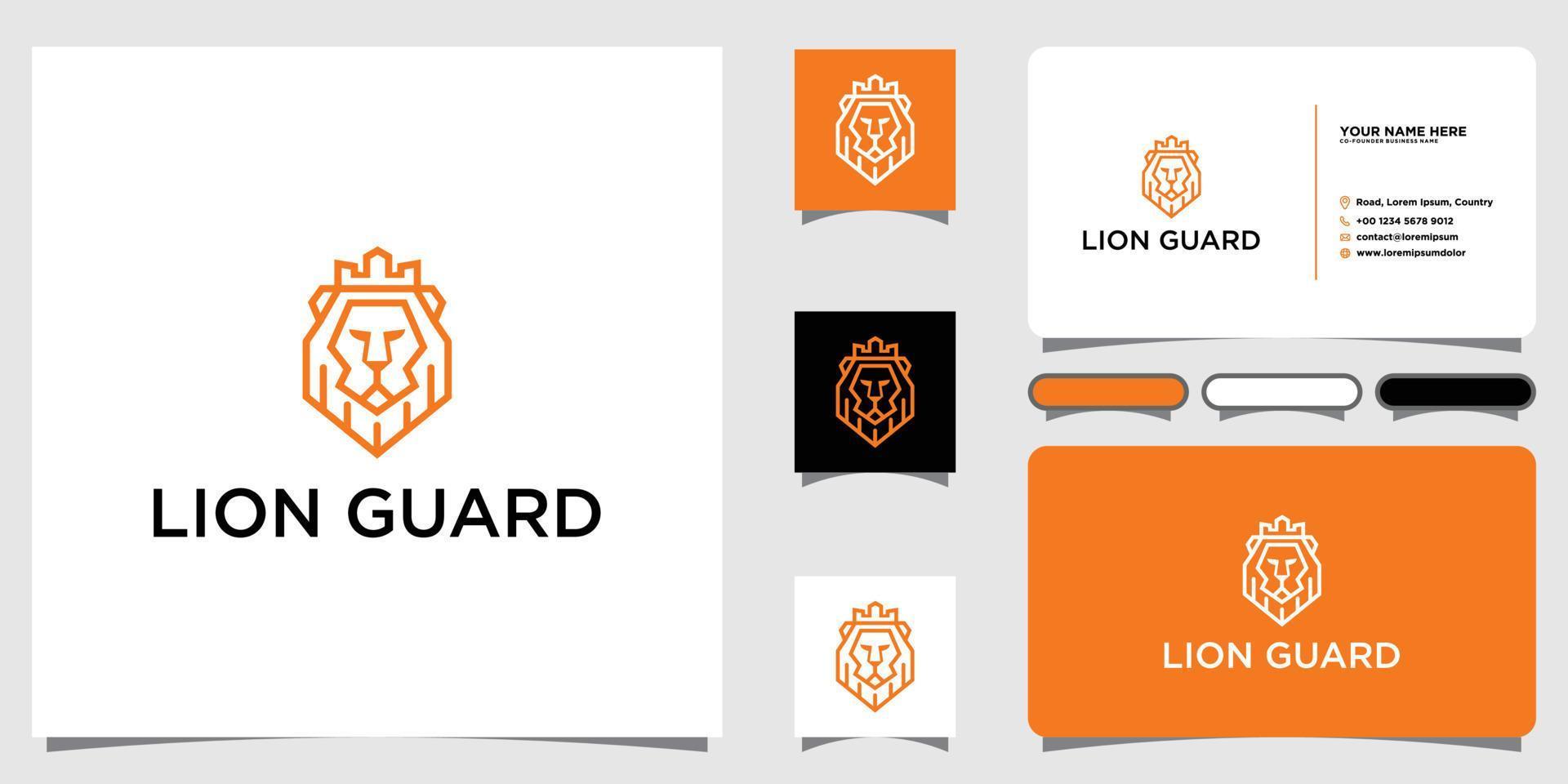 logo de bouclier de lion géométrique avec carte de visite vecteur