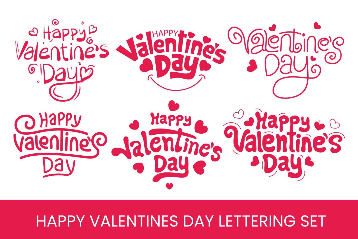 jeu de lettrage happy valentine's day. calligraphie de la saint-valentin de style lettrage écrit à la main pour cartes de voeux, conception d'impression. illustration vectorielle. vecteur
