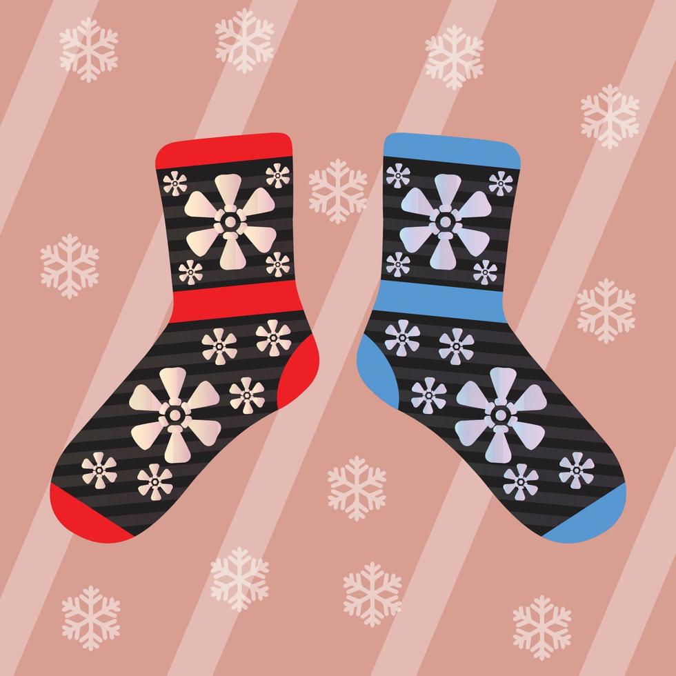 illustration vectorielle de chaussettes d'hiver rouge et bleu vecteur