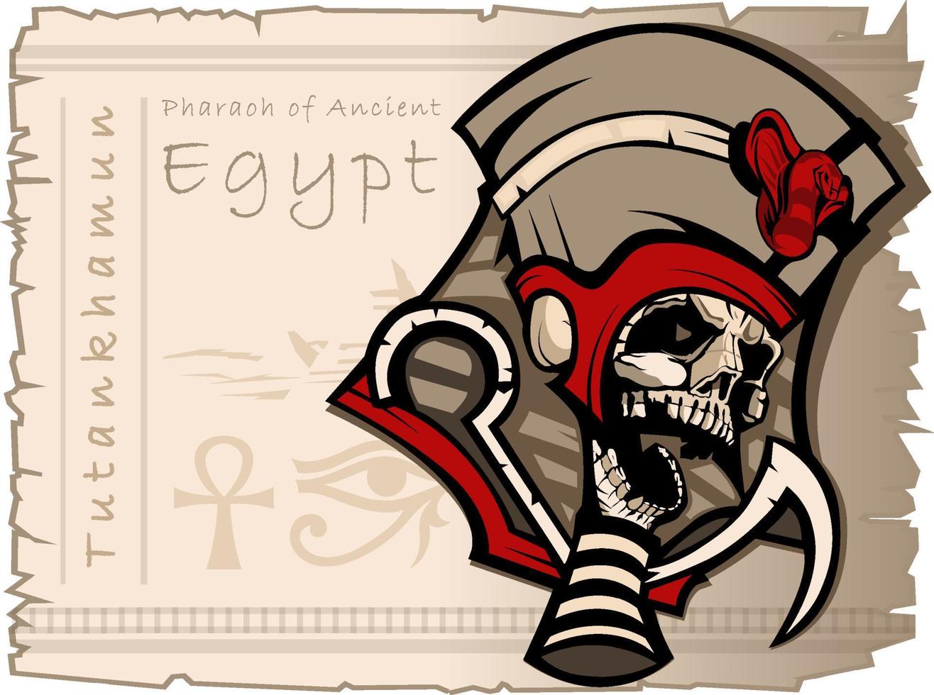 crâne momifié dans les vêtements du pharaon. Toutankhamon souverain de l'Égypte ancienne. modèle de tatouage et de t-shirts. vecteur