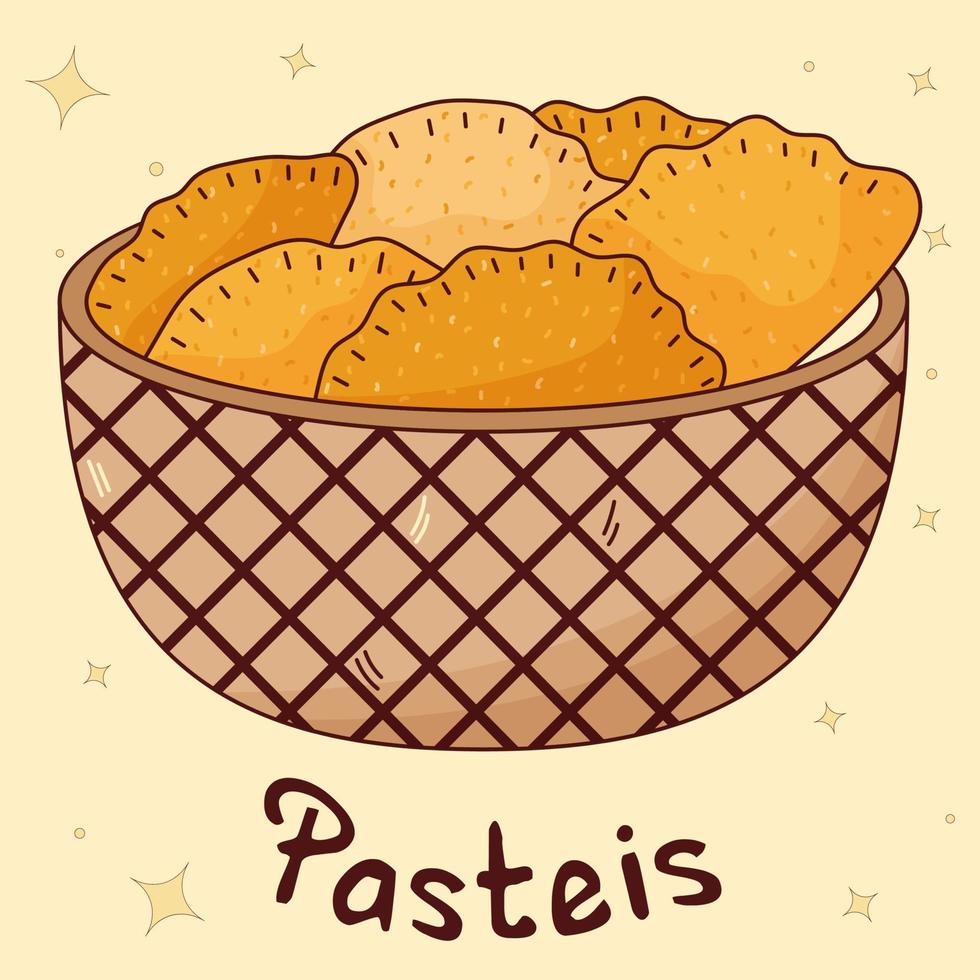 cuisine traditionnelle brésilienne. pasteis. illustration vectorielle dans un style dessiné à la main vecteur