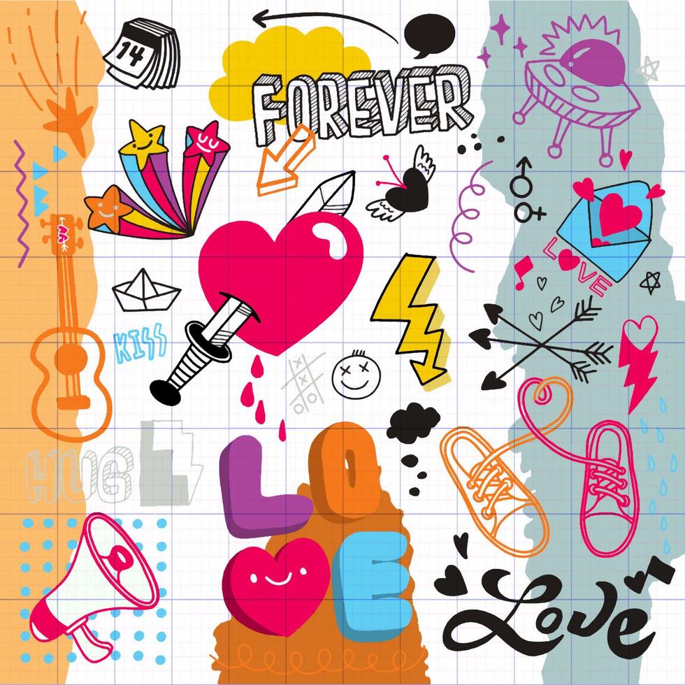 collection de dessins d'amour doodle.illustration de doodle vecteur dessiné à la main