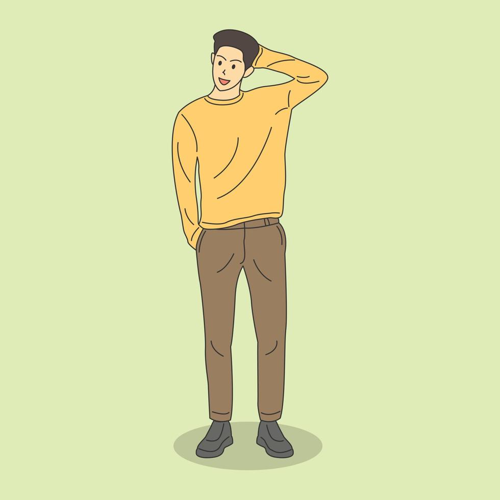 illustration de dessin animé d'un homme debout et souriant portant des vêtements décontractés vecteur