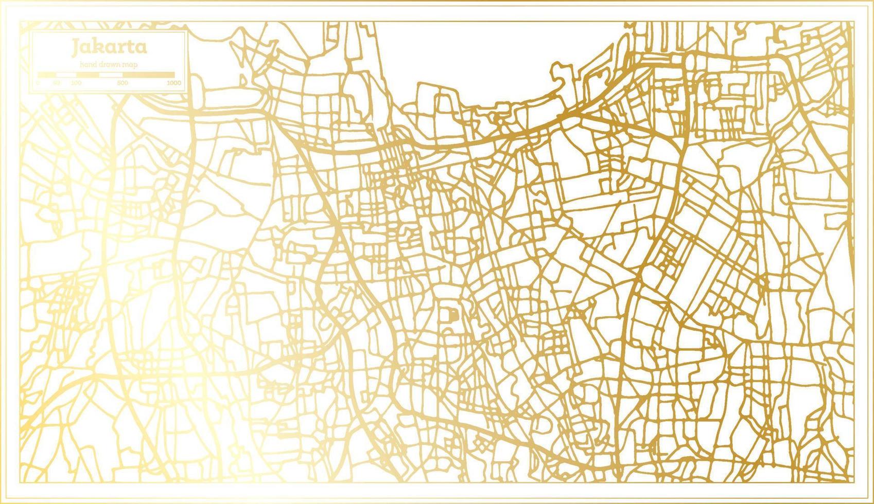 plan de la ville de jakarta en indonésie dans un style rétro de couleur dorée. carte muette. vecteur