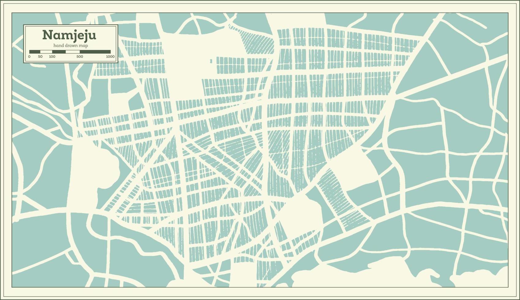 plan de la ville de namjeju en corée du sud dans un style rétro. carte muette. vecteur
