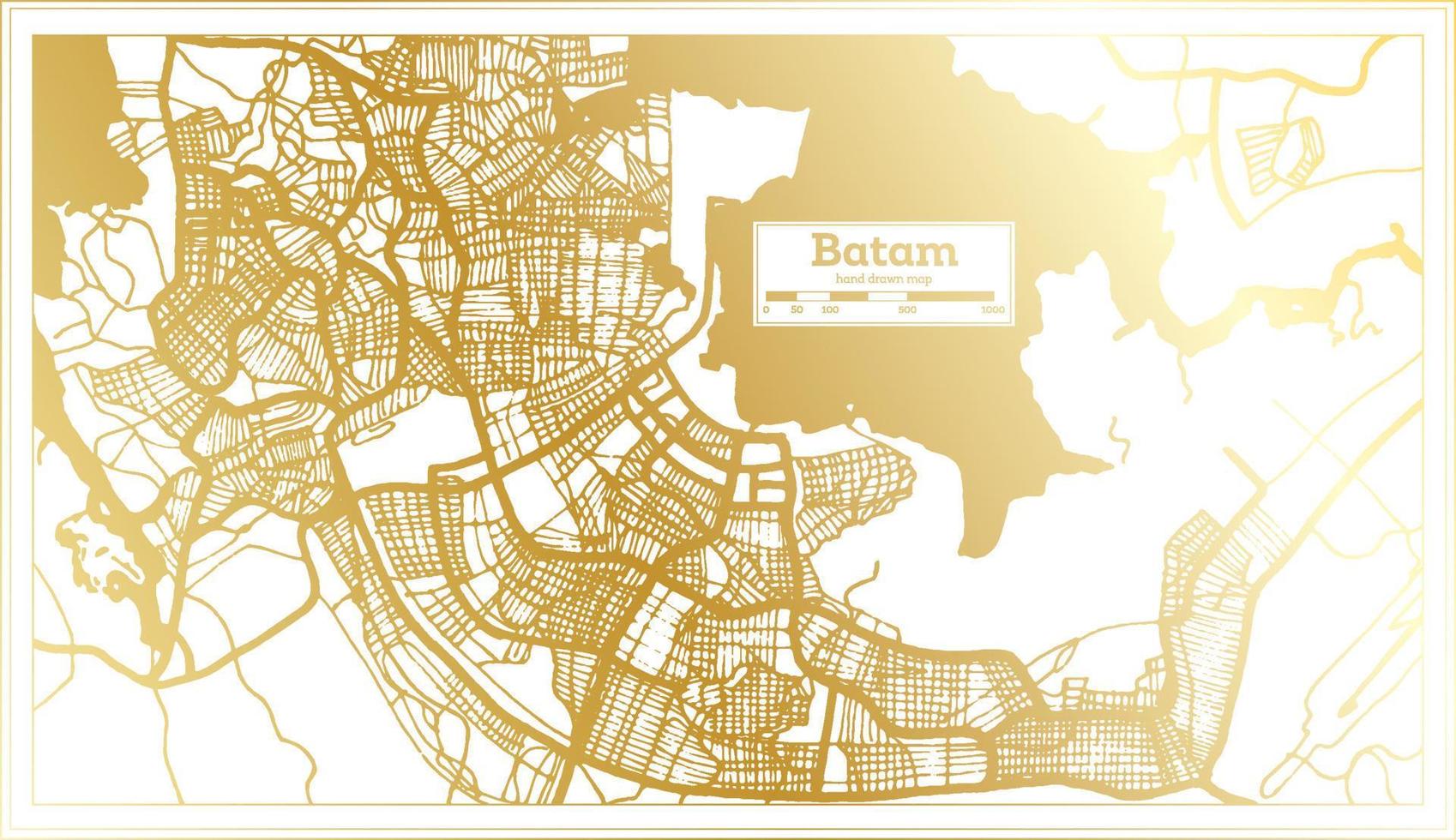 carte de la ville de batam indonésie dans un style rétro de couleur dorée. carte muette. vecteur