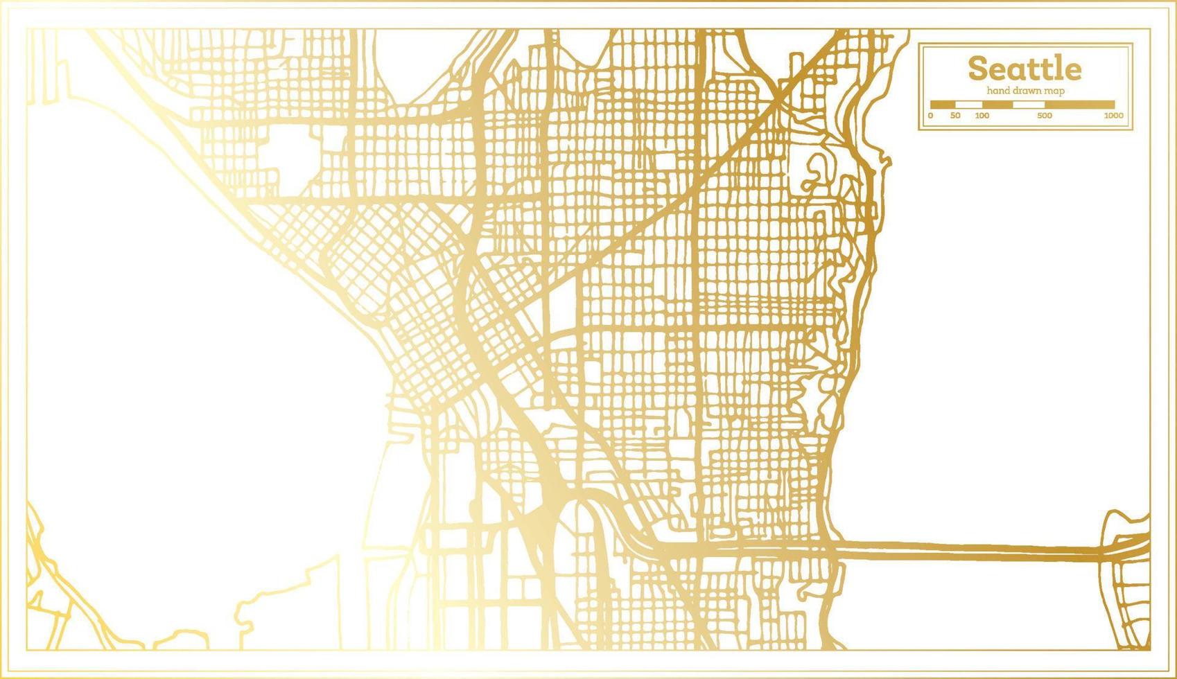 plan de la ville de seattle usa dans un style rétro de couleur dorée. carte muette. vecteur