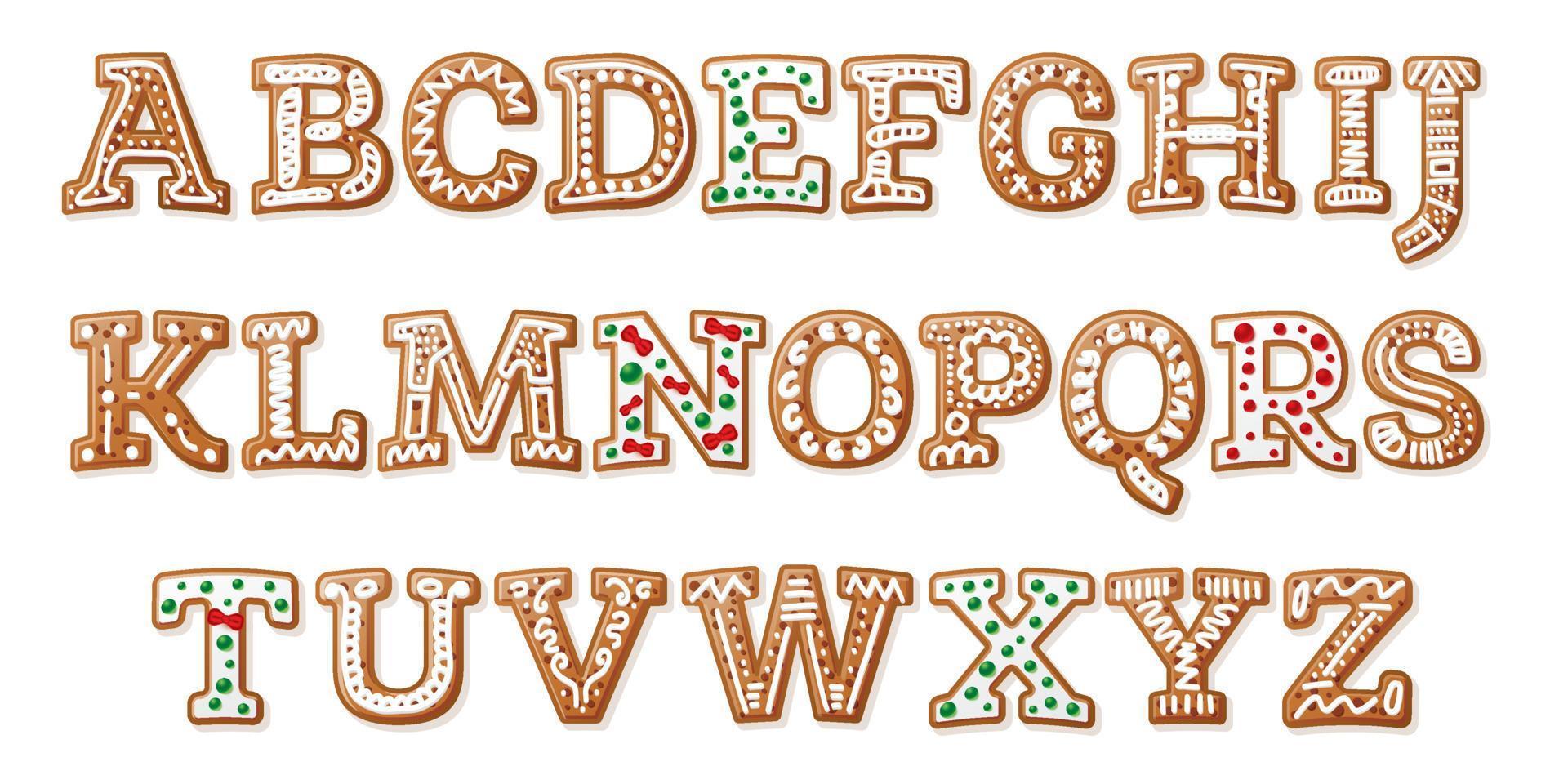 alphabet de pain d'épice isolé sur blanc. lettres anglaises. vecteur