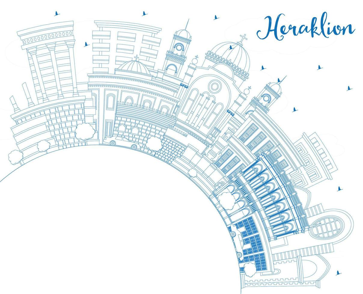 décrire les toits de la ville d'héraklion grèce crète avec des bâtiments bleus et un espace de copie. vecteur