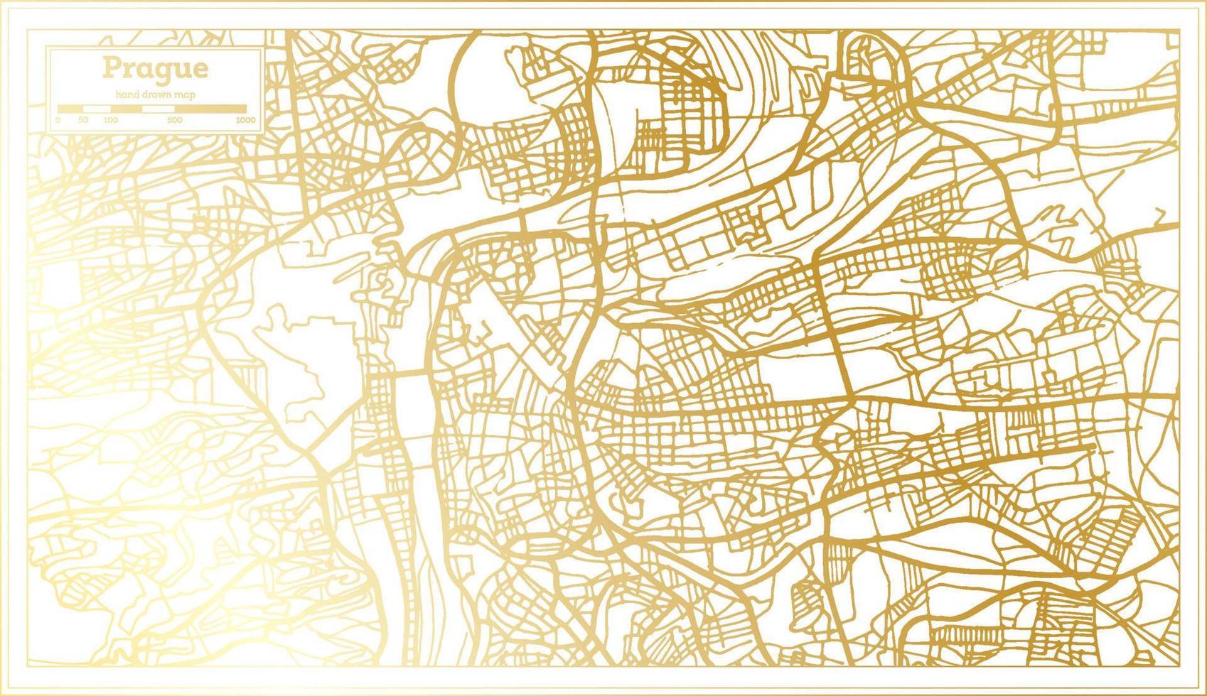 plan de la ville de prague en république tchèque dans un style rétro de couleur dorée. carte muette. vecteur