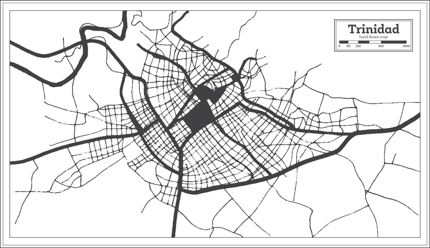 plan de la ville de trinidad cuba en noir et blanc dans un style rétro. carte muette. vecteur