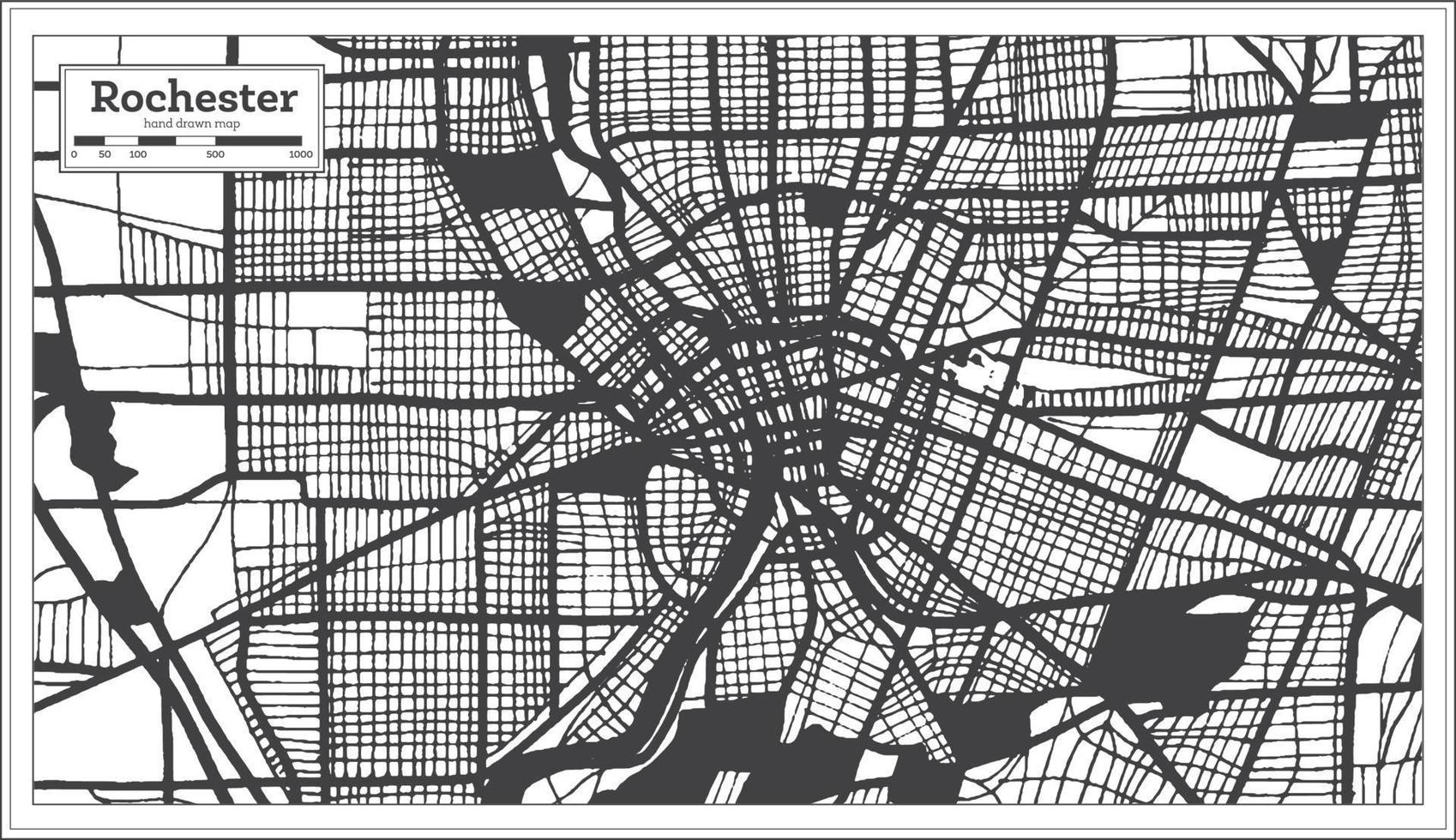 carte de la ville de rochester usa en noir et blanc dans un style rétro. carte muette. vecteur