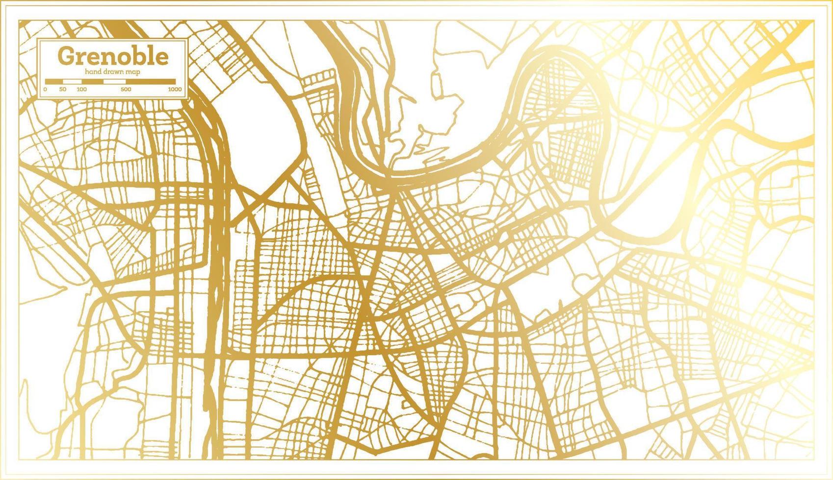 plan de la ville de grenoble france dans un style rétro de couleur dorée. carte muette. vecteur