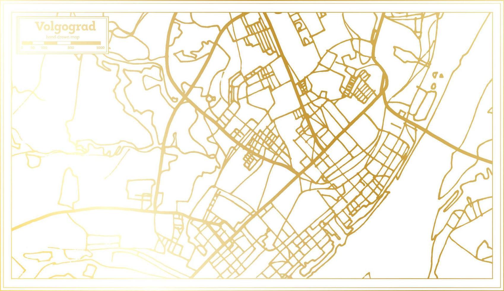 plan de la ville de volgograd russie dans un style rétro de couleur dorée. carte muette. vecteur