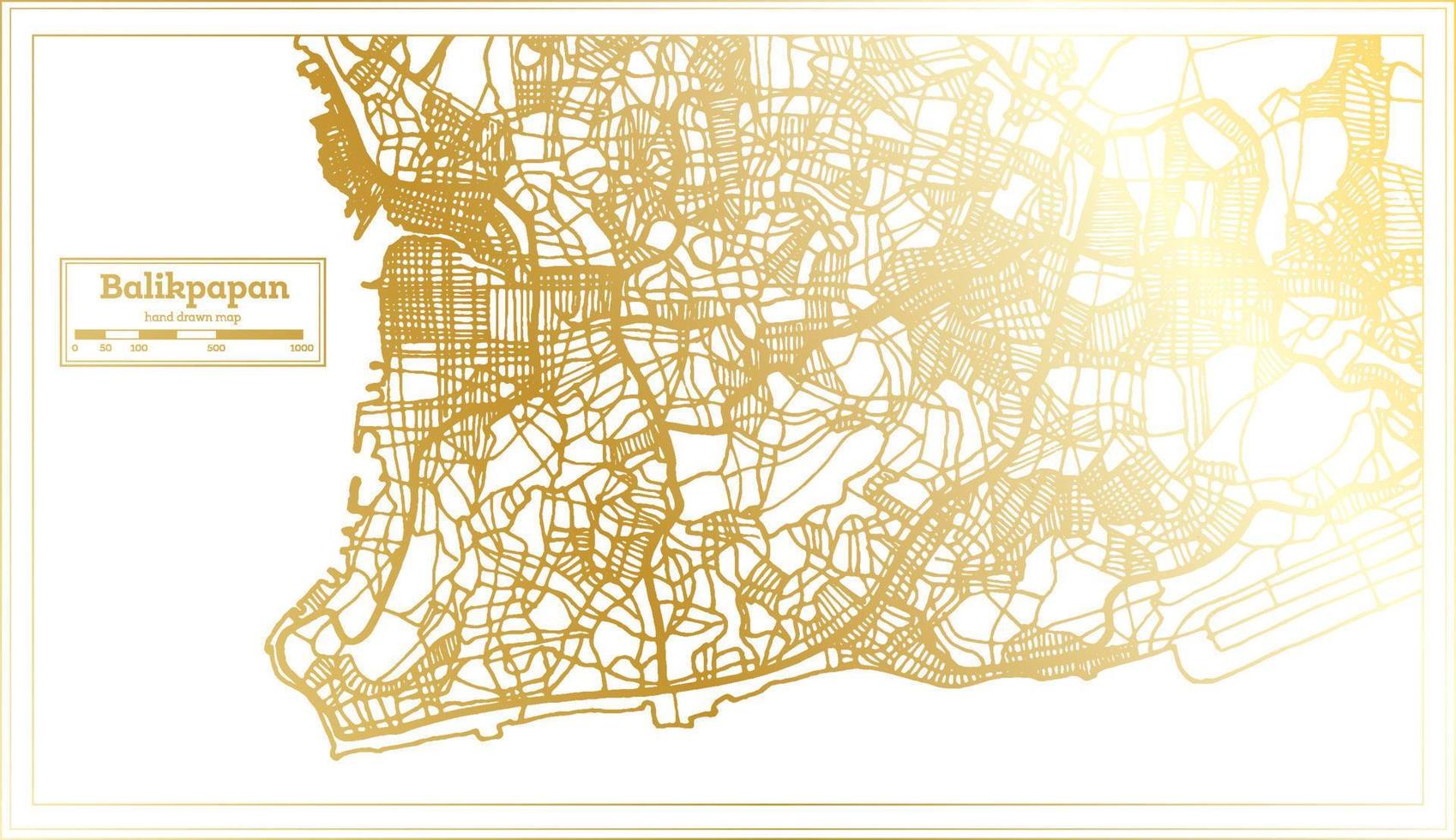 plan de la ville de balikpapan indonésie dans un style rétro de couleur dorée. carte muette. vecteur