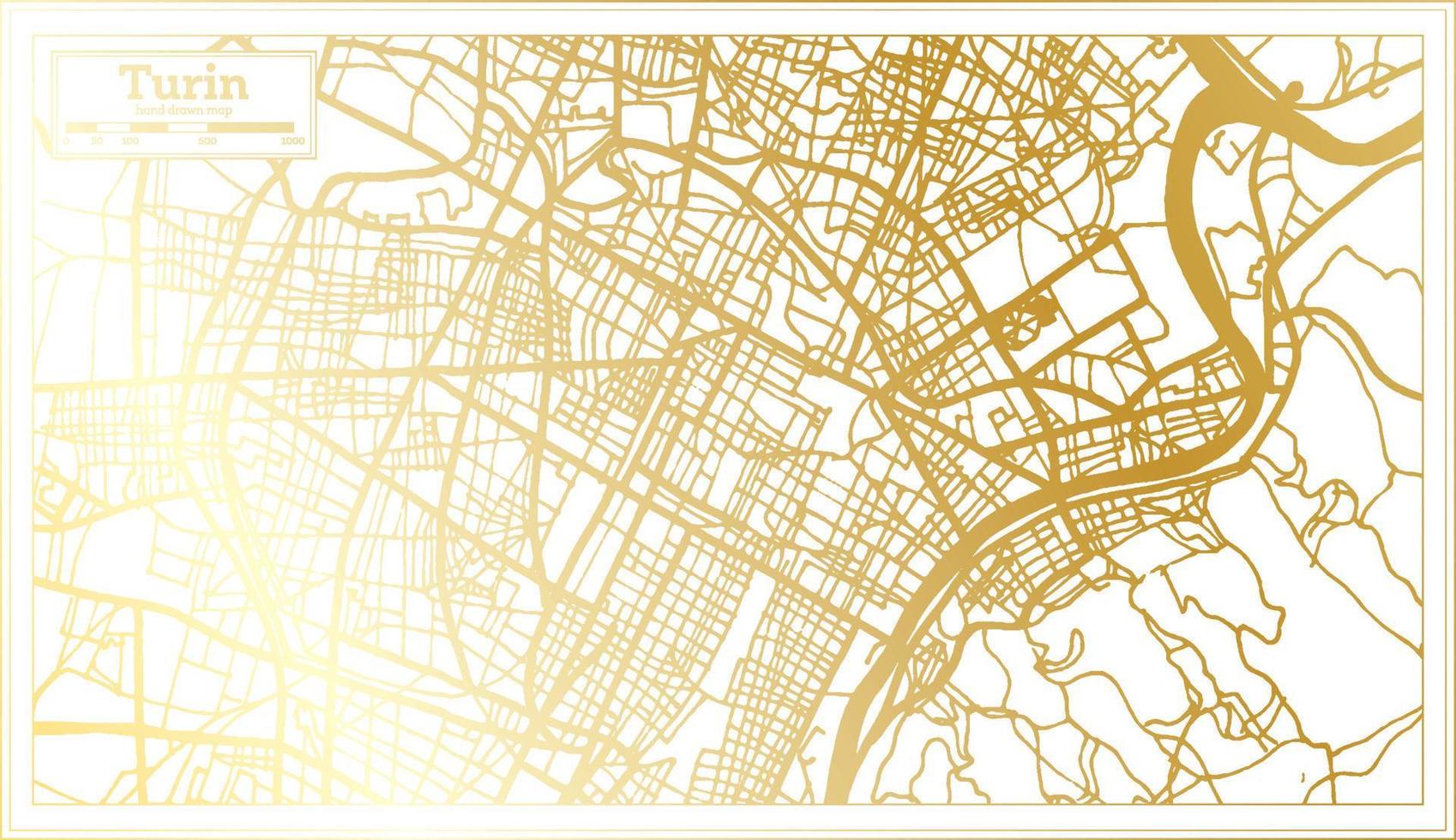 plan de la ville de turin italie dans un style rétro de couleur dorée. carte muette. vecteur