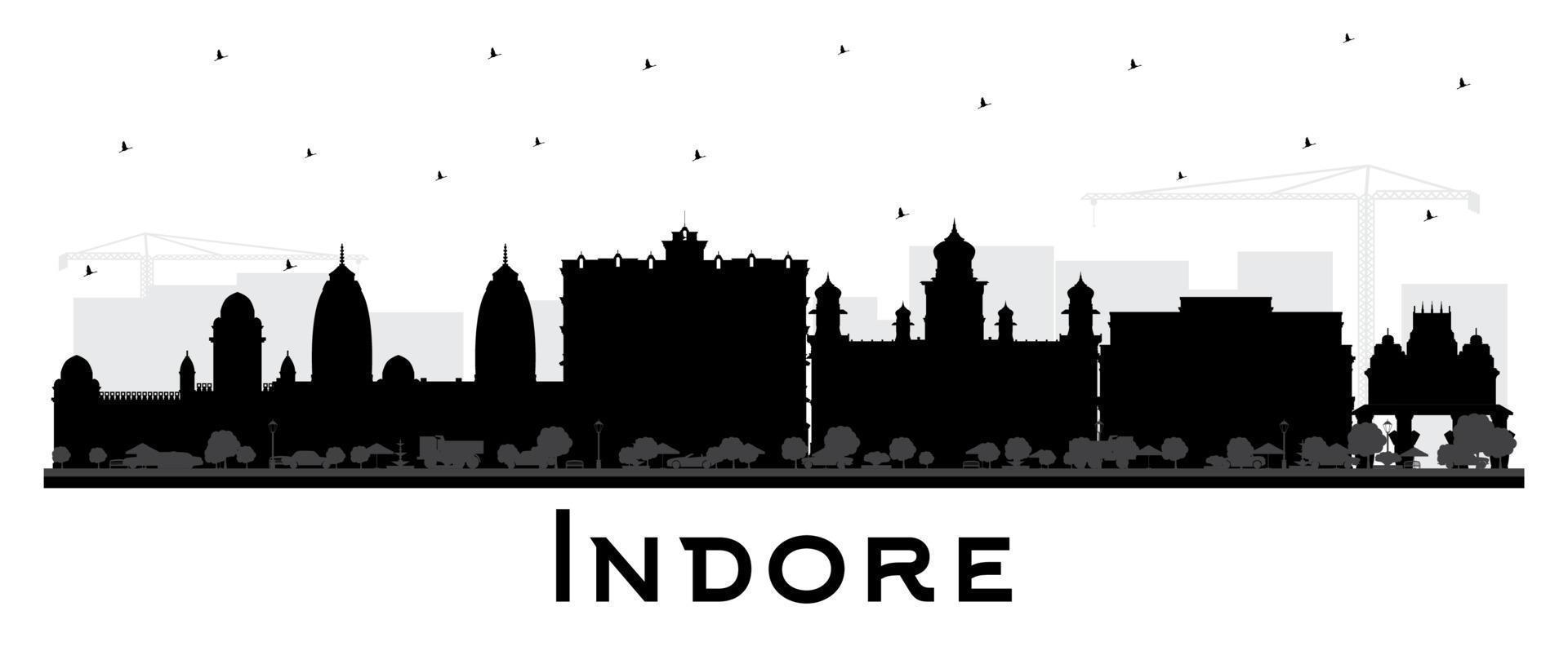 indore inde silhouette d'horizon de la ville avec des bâtiments noirs isolés sur blanc. vecteur