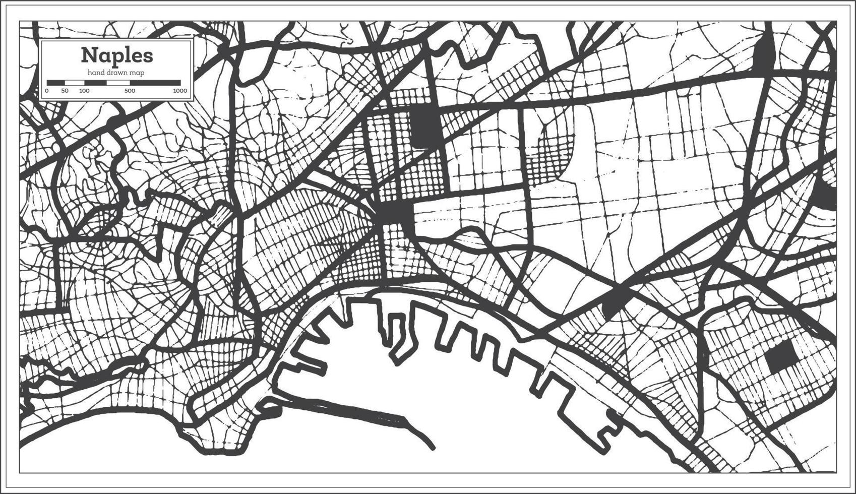 plan de la ville de naples italie en noir et blanc dans un style rétro. carte muette. vecteur