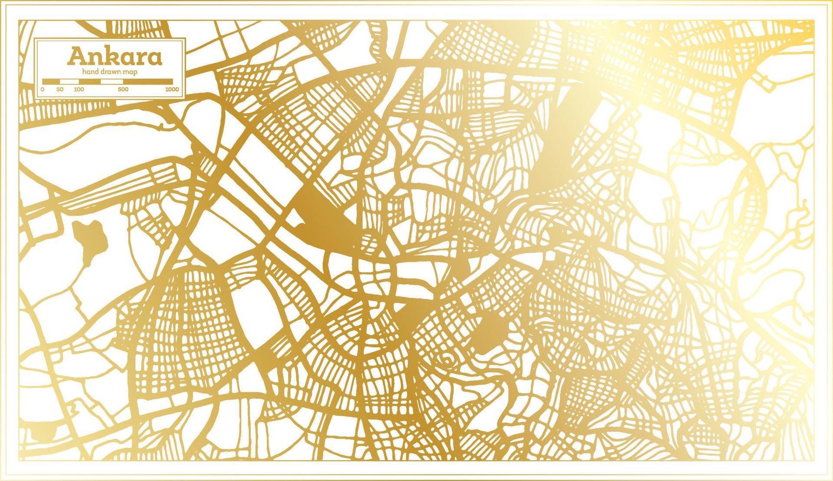 plan de la ville d'ankara en turquie dans un style rétro de couleur dorée. carte muette. vecteur