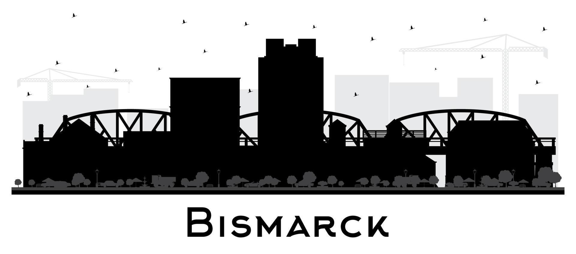 bismarck dakota du nord silhouette d'horizon de la ville avec des bâtiments noirs isolés sur blanc. vecteur