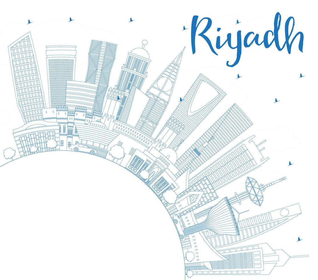 décrire les toits de la ville de riyad arabie saoudite avec des bâtiments bleus et un espace de copie. vecteur