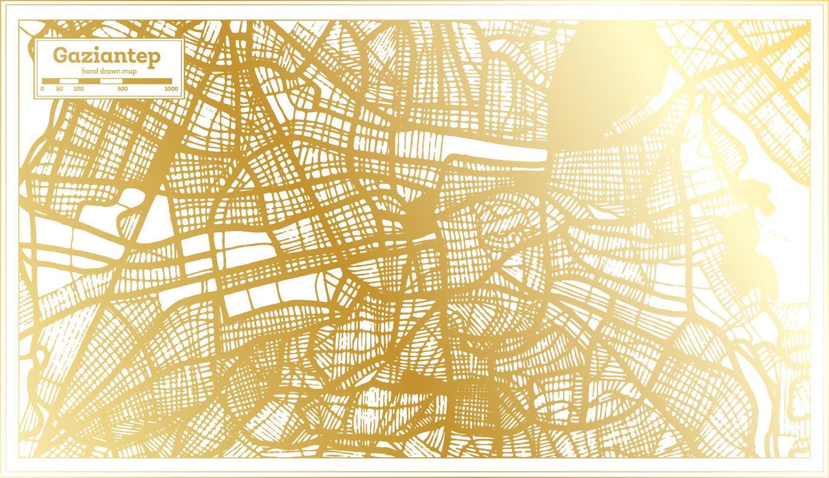 plan de la ville de gaziantep turquie dans un style rétro de couleur dorée. carte muette. vecteur