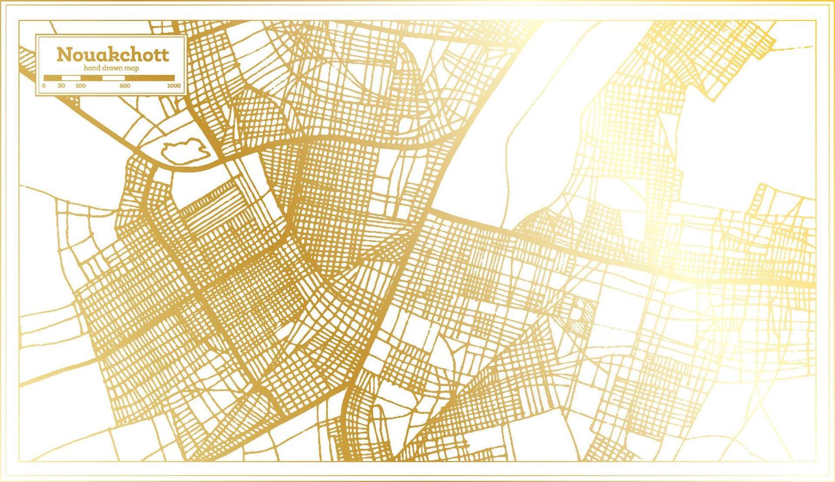 plan de la ville de nouakchott mauritanie dans un style rétro de couleur dorée. carte muette. vecteur